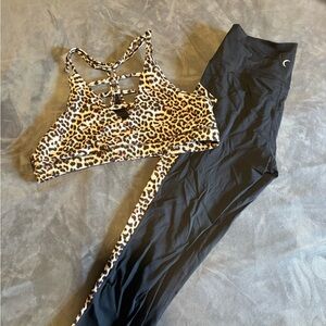 ZYIA Black and Leopard Print Activewear Set